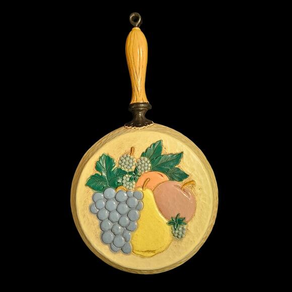 1995 Home Interiors Wall Plaques Set of 3 Teapot Coffee Pot Skillet Floral Fruit - Picture 4 of 8